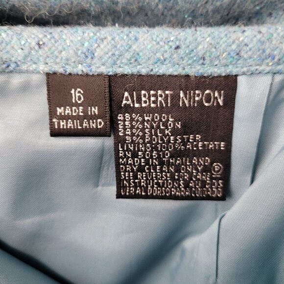 Vintage 80's Albert Nipon Skirt Wool Silk Pencil Metallic Flecked Pastel Blue 16 - Picture 8 of 9